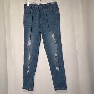 Shila‎ Rose Women's Blue Denim Jogger Jeans Distressed Elastic Waist Size L